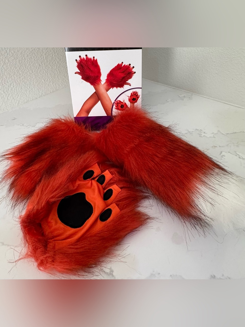 Cosplay Halloween Costume Red  faux fur gloves with matching tail
